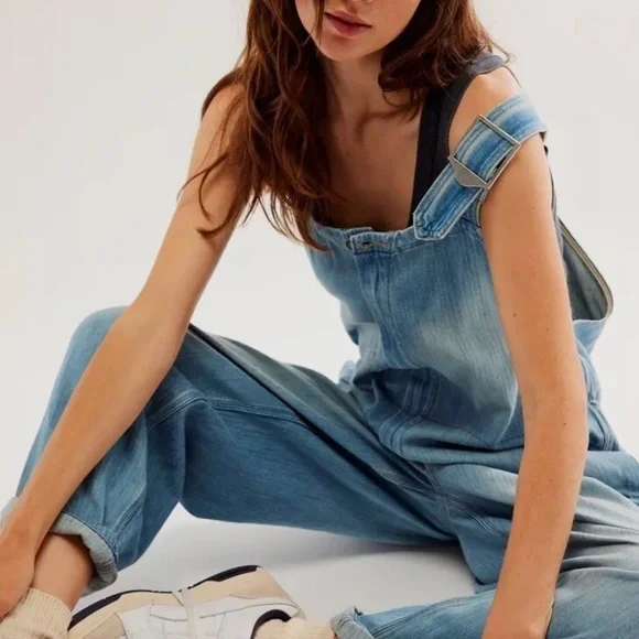 Free People Hunter Denim Overall We The Free Adjustable Straps Slouchy Century - Picture 3 of 5